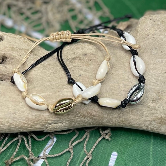 NEW Real Cowrie Shells w Silver on Black Soft wax Cording Bracelet &/or Anklet - Picture 9 of 9
